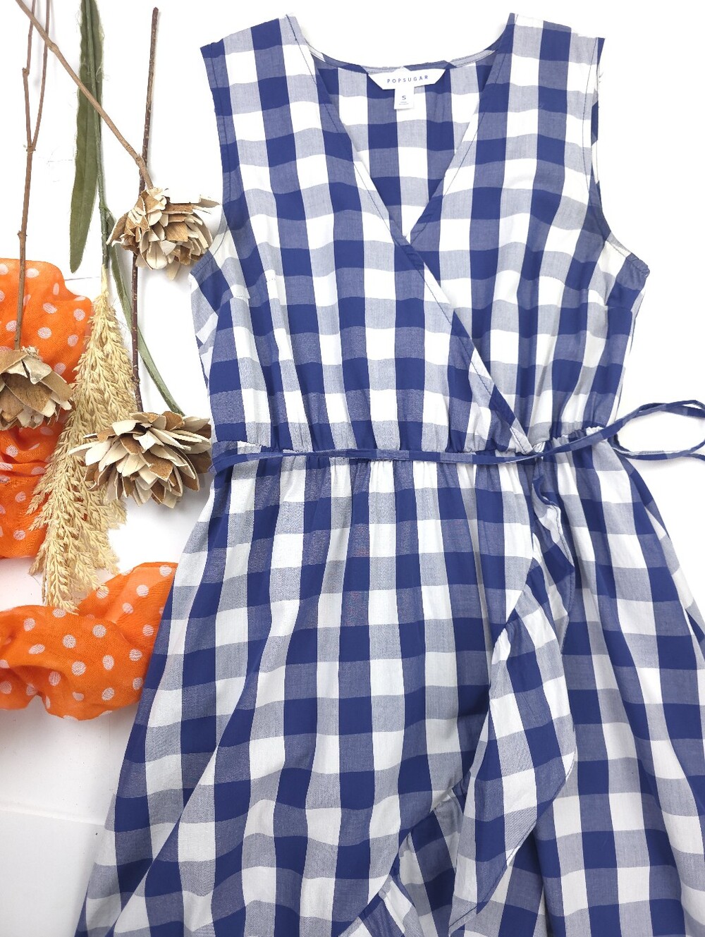 PopSugar Blue White Plaid Pocketed Maxi Dress Sz S - Picture 3 of 10